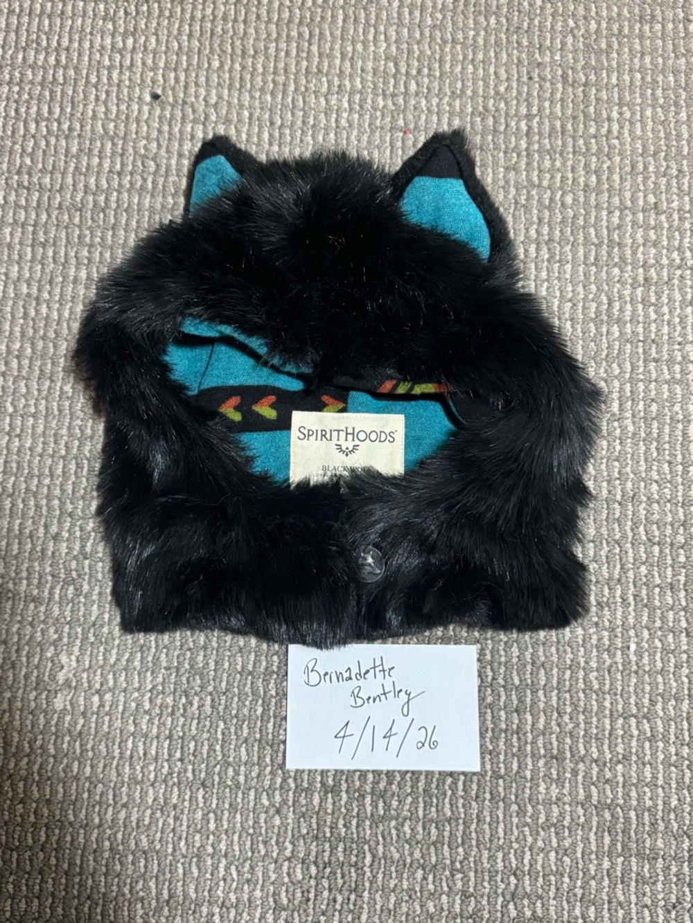 SpiritHoods Black Wolf Half Hood with Teal inside - Picture 2 of 4
